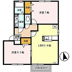 エーデルハイムB 2LDKの間取図画像