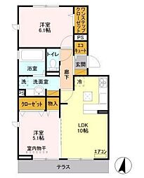プレミールB 2LDKの間取図画像