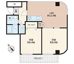 リエス川崎 2LDKの間取図画像