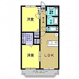 コンフォート越葉 2階2LDKの間取り