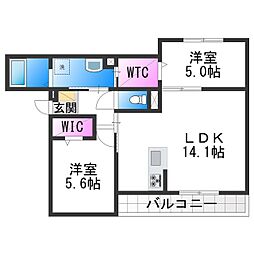 Passaro Grande北田辺 2LDKの間取図画像
