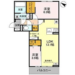 アザレアB 2LDKの間取図画像