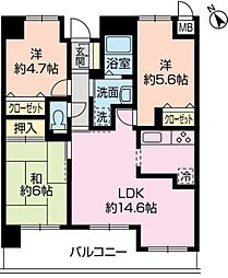 横山セントラルスクエア 3LDKの間取図画像