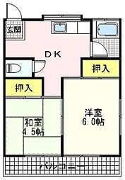 第二斉藤荘 2DKの間取図画像