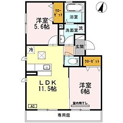 神鉄有馬線 鈴蘭台駅 徒歩7分の賃貸アパート 1階2LDKの間取り