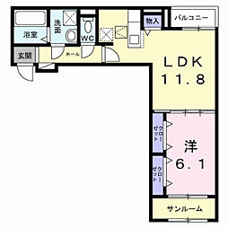 ウィンフィールド博多南 1LDKの間取図画像