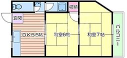 JR東西線 京橋駅 徒歩10分の賃貸マンション 2階2DKの間取り