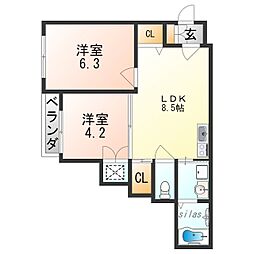 e-house羽曳野 2DKの間取図画像