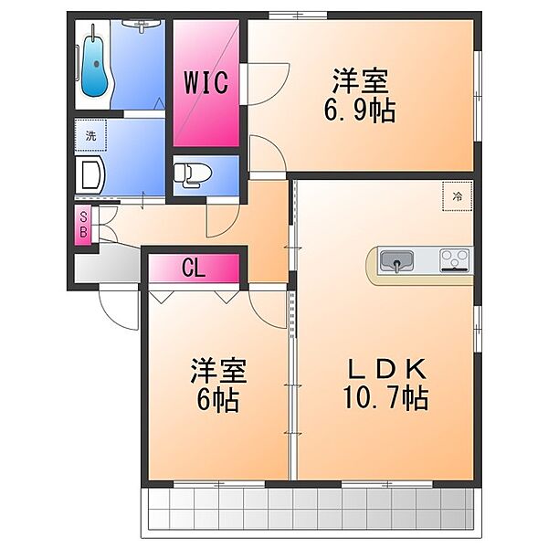 ミューズ二色Ａ棟 ｜大阪府貝塚市窪田(賃貸アパート2LDK・2階・54.65㎡)の写真 その2