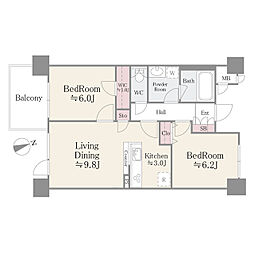 ベルヴュコート津田沼 207 2階2LDKの間取り