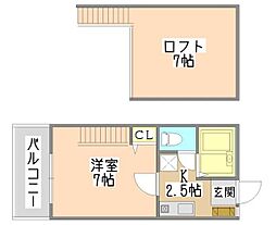 サザンハイツ2 1Kの間取図画像