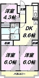 日野市民住宅第1かしの木ハイツ 3DKの間取図画像
