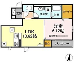 グレイスパール平和台 1階1LDKの間取り