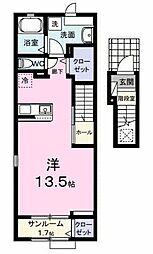 トゥルーバスティアン ワンルームの間取図画像