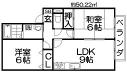 ロイヤルガーデン津田 Ｂ棟 2階2LDKの間取り