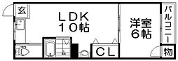 田井ハイツ 1LDKの間取図画像