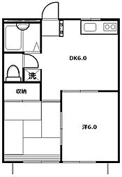 グリーンハウスKB棟 2DKの間取図画像