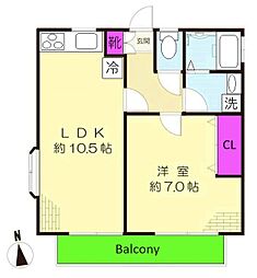 ユアハイムA 1LDKの間取図画像