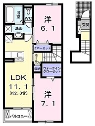 ルパラディ 2LDKの間取図画像