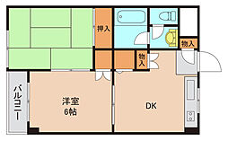 東京メトロ東西線 原木中山駅 徒歩11分の賃貸マンション 2階2DKの間取り