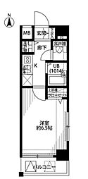 プレール・ドゥーク清澄白河 1Kの間取図画像