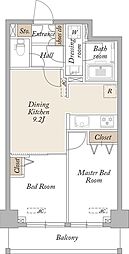 東武伊勢崎線 梅島駅 徒歩8分の賃貸マンション 4階2DKの間取り