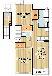 アモウト2 2階2LDKの間取り