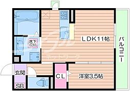 サクラーレ銀橋 3階1LDKの間取り