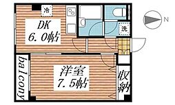 カレジ馬込 1DKの間取図画像