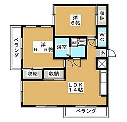 グランベール一号館 2LDKの間取図画像
