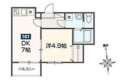 ＭＥＬＤＩＡ鷹の台 1階1DKの間取り