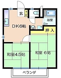 三沢ハイツ1号棟 2DKの間取図画像