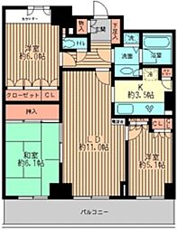 リーデンスタワー 16階3LDKの間取り