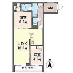 クリスフォート 2階2LDKの間取り