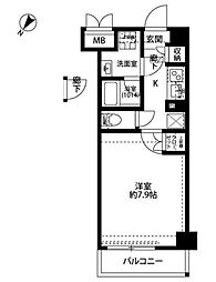 プレール・ドゥーク千歳烏山 1Kの間取図画像