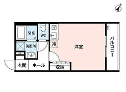 ヒルズ豊田 2階ワンルームの間取り