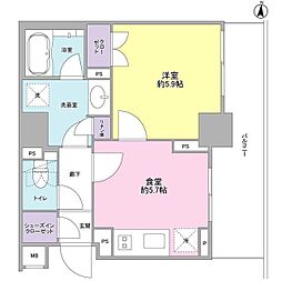 プラウドタワー亀戸 1DKの間取図画像