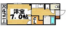 コーポ森 1Kの間取図画像