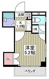 シャンブルドゥ横浜 4階1Kの間取り