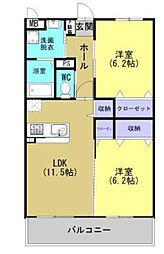 コンフォート菊池 303 3階2LDKの間取り