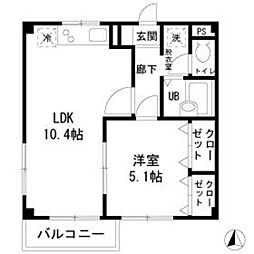 エステートピア深沢 1LDKの間取図画像