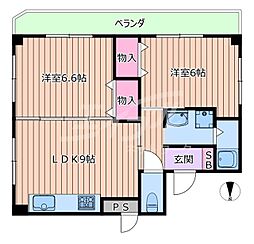 第十関根マンション 2DKの間取図画像
