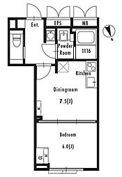 GRANPASEO市谷仲之町 1DKの間取図画像