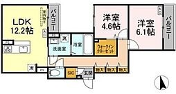 セレスティア竹ノ塚II 3階2LDKの間取り