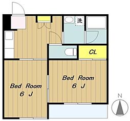パークサイド壱番館 2DKの間取図画像