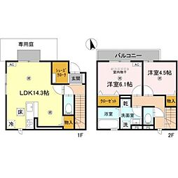 Osaka Metro御堂筋線 昭和町駅 徒歩7分の賃貸テラスハウス 2LDKの間取り