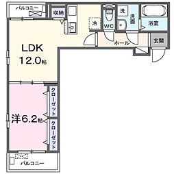カーサ ビアンカ デュエ 1LDKの間取図画像