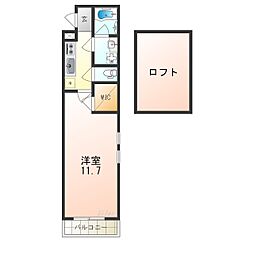フジパレス津久野3番館 1Kの間取図画像