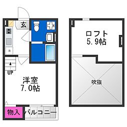 Wistaria加美南 1Kの間取図画像