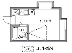 ウィル東府中2 2階ワンルームの間取り